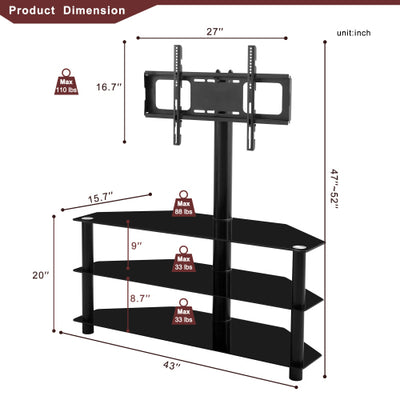 Multi-function TV Stand Height Adjustable Bracket Swivel 3-Tier